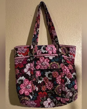 Vera Bradley Pink and Black Floral Tote thumbnail 1