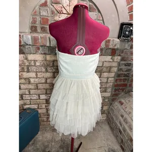 Adrianna Papell dress strapless formal cream jeweled sheer tired skirt thumbnail 6