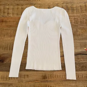 & Other‎ Stories Sweetheart Neckline Fitted Ribbed Knit Sweater M White thumbnail 6