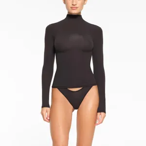 SKIMS Fits Everybody Long Sleeve Turtleneck Top in Onyx thumbnail 2