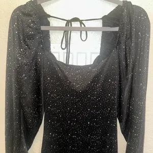 Lucy In The Sky Small Black Sparkle Long Sleeve Ruffle Bodycon Mini Formal Dress thumbnail 4