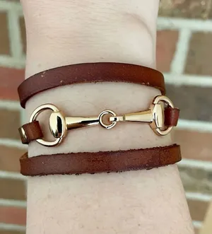 Snaffle Bit Wrap Bracelet with Brown Genuine Leather thumbnail 1