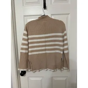 For The Republic Tan‎ White Striped Quarter Zip Mock Neck Sweater Small thumbnail 4