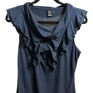 Anthropologie Deletta Womens Ruffle Front Navy‎ Blue Sleeveless Blouse Sz S thumbnail 5