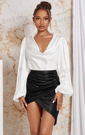 SheIn Bae High Waist Ruched Wrao Hem Skirt NWT! thumbnail 4