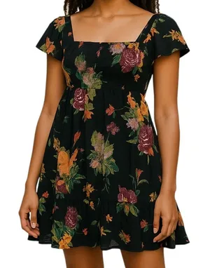 Band of Gypsies Floral Smocked Mini Dress S Western Romance Festival Boho thumbnail 1