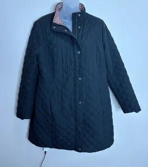 Talbots Black Quilted Snap-Front Puffer Coat quilted size large Jacket thumbnail 1