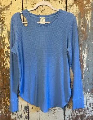 Offline by Aerie Women’s blue waffle knit long sleeve shirt size XL thumbnail 1