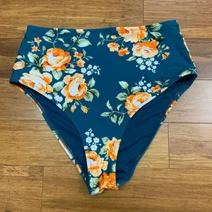 Cupshe Bikini Bottoms Womens Large Teal Floral High Waisted Rose‎ Print Swimwear thumbnail 1