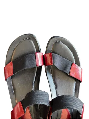Dansko - Red Patent Leather Black Elastic Wedge Sandals Sz 40 thumbnail 3