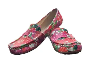 Isaac Mizrahi Pink Red Multi Floral Leather April Driving‎ Moccasins 7.5 thumbnail 1