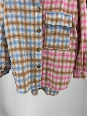 Timing Plaid Button-Down Shirt Jacket shacket flannel M oversized fall winter thumbnail 8