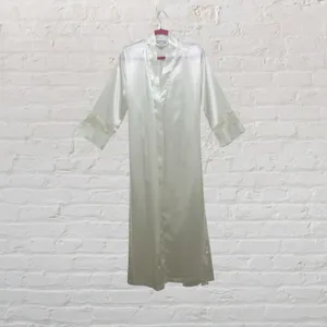 Morgan Taylor Ivory Satin Bridal Robe Size S Maxi Embroidered Sleeves Boudoir thumbnail 2