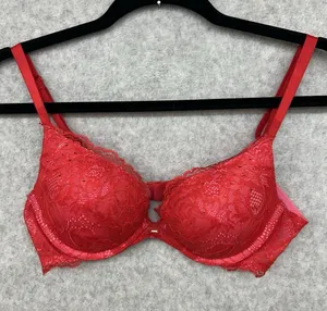 Victorias Secret 36B Sexy Red Lace/Pink Floral Lace Plunge Underwire Bra thumbnail 1