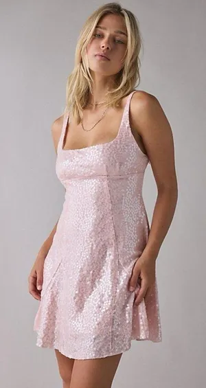 Urban Outfitters Liv Sequin Open Back Fit-And-Flare Mini Dress thumbnail 1