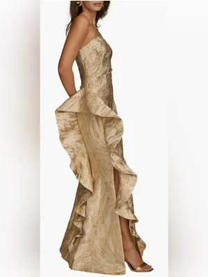 NEW Donna Karan New York Metallic Ruffle Detail Strapless Gold Gown sz 4 thumbnail 3