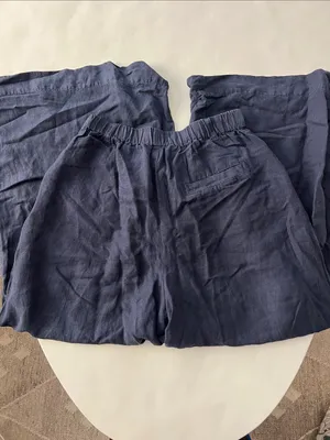 YFB Super Wide Leg Flowy Linen Blend High Waisted Pants Navy Blue XS thumbnail 4