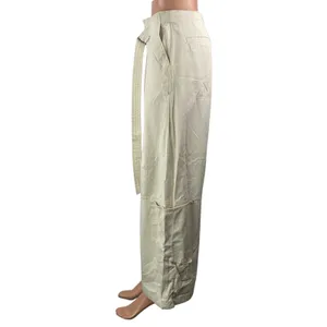 Zara Women's Cream Belted High Waisted Cargo Wide Leg Trousers Pants Size S thumbnail 2