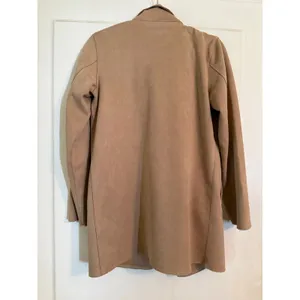 Buckle Black Tan Faux Suede Open Front Trench Coat Jacket Womens‎ Small Camel thumbnail 2