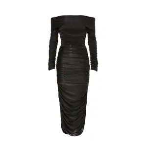 Bronx & Banco Amara Black Ruched Long Sleeve Off the Shoulder Midi Dress Size 4 thumbnail 5