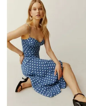 💕REFORMATION💕 Juliette Dress ~ Lazuli Blue Polka Dot Print 6 thumbnail 1
