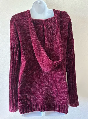 Almost Famous Burgundy Chenille Hoodie Sweater XL thumbnail 1