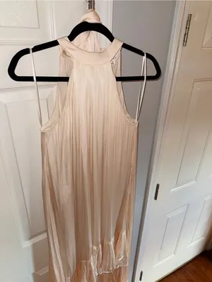 Mable Satin Halter Neck Champagne Color High-Low Dress - Size Medium thumbnail 3