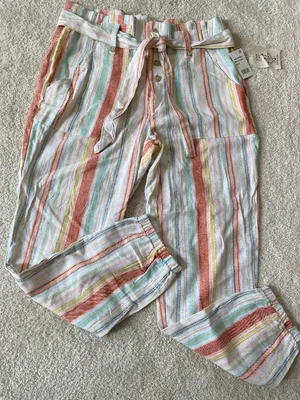 Indigo Rein Linen Jogger Pants Multi-striped Women’s Large. NWT thumbnail 3