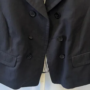 Facconable Linen Cotton Blend Double Breasted Minimalist Women's Blazer Jacket M Black Size M thumbnail 6