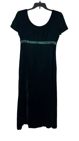 Donna Ricco Velvet Emerald Green Maxi Short Sleeve Empire Waist Dress 8 thumbnail 1