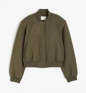 H&M Felted Bomber Jacket Olive Green Size Medium thumbnail 1