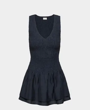 Aritzia Wildred Navy blue Smocked drop-waist V-neck mini dress thumbnail 1