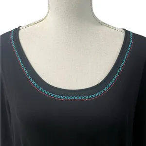 Johnny Was Embroidered Floral Black 100% Cotton Tunic Dress Scoop Neck Large thumbnail 3