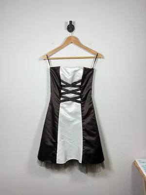 Jessica McClintock Gunne Sax Strapless Satin Corset Dress Brown Size 3/4 thumbnail 3