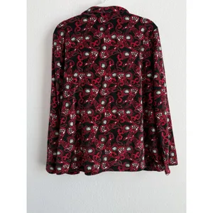 Cabernet‎ Red Long Sleeve Notch Collar Paisley Print Fleece Pajama Set Women's L thumbnail 9
