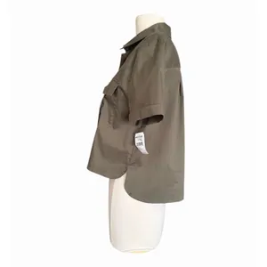 Good American The Cropped Shirt Sage Green Button Down Pocket Top NWT thumbnail 5