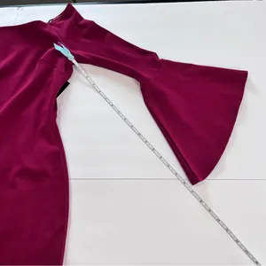 Lulus All She Wants Burgundy Off Shoulder Bell Sleeve‎ Bodycon Midi Dress LARGE thumbnail 10