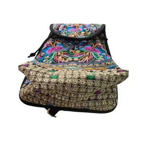 Boho Embroidered Backpack Colorful Floral Birds Drawstring Flap Bag‎ thumbnail 5