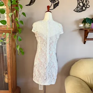 Bebe Sequin Lace Bodycon Dress – Size 6 – Ivory Floral Pattern – NWT $169 thumbnail 3