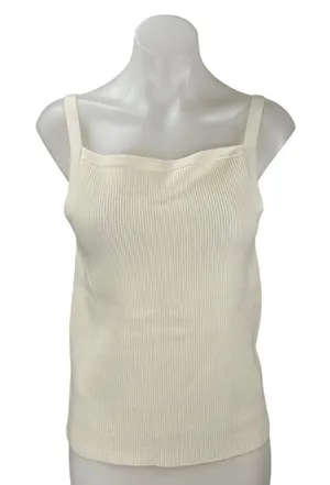NEW Abercrombie & Fitch Cream Sleeveless Rib Knit Cami Camisole Crop Tank Top L thumbnail 1
