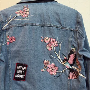 Divided Denim Jacket Embroidered Bird Floral Boho Retro Casual Womens Size‎ 6 thumbnail 5