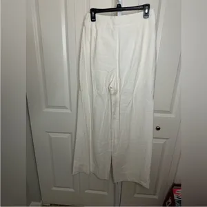 Commense Wide Leg Pleated White Cotton Pants High Waist Pants Size M thumbnail 3