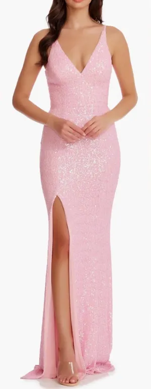 NEW Dress The Population IRIS peony Pink Sequins Gown Sz S thumbnail 1