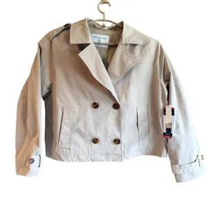 NEW Rebecca Minkoff XL Cropped Trench Coat Khaki Beige Double Breasted NWT thumbnail 2