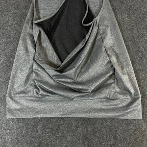 Alo Yoga Womens Gray Heathered Open Draped Mesh Back Racerback Tank‎ Top thumbnail 8