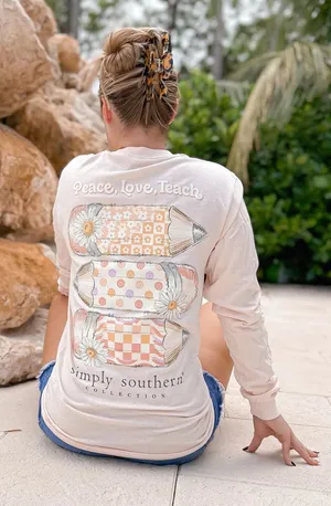 Simply Southern Pastel Pink 'Peace, Love, Teach' Long Sleeve Tee thumbnail 1