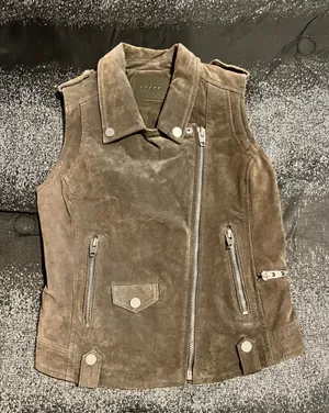 Womens S Blanknyc Genuine Suede Sleeveless Moto Vest-Taupe thumbnail 1