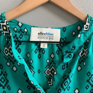 Alice Blue for Stitch Fix Teal Diamond Boho Sleeveless Blouse V-Neck Medium thumbnail 2
