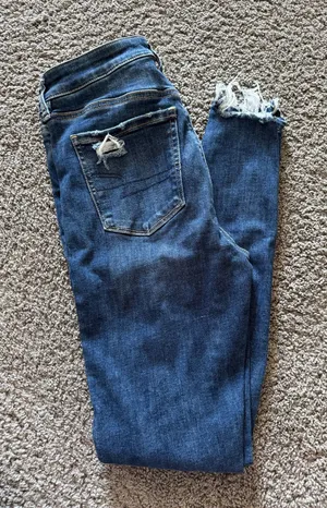 American Eagle Super High High Rise Jegging Dark Wash Distressed Jeans Size 4 Short thumbnail 1