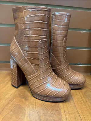 Forever 21 Croc-Embossed Platform Ankle Boots - Brown thumbnail 4